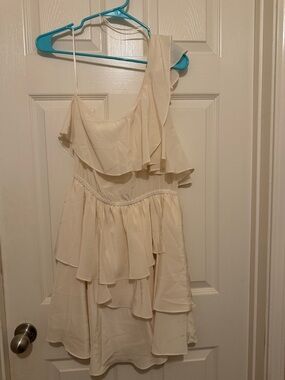 Jay Godfrey One-Shoulder Ruffle Cream Dress Sz 6